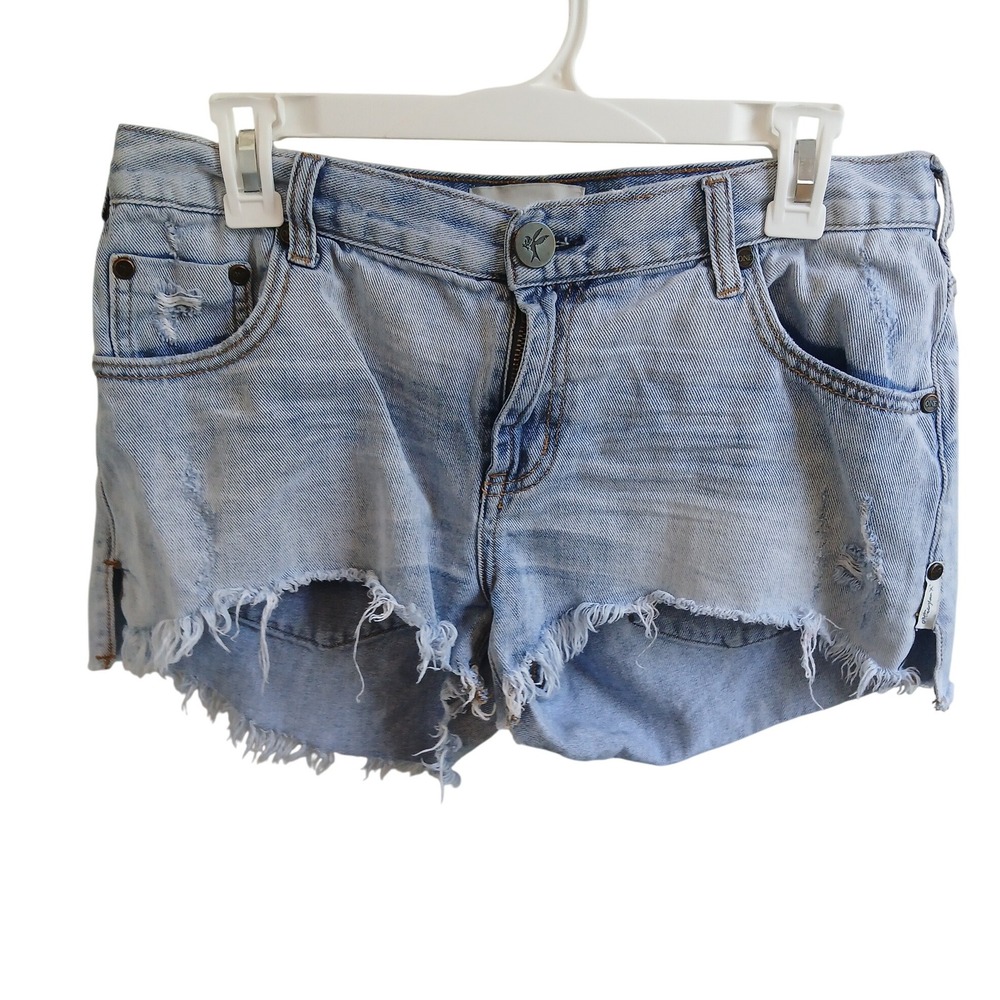 One Teaspoon Marlons Bleach Destroyed Frayed Hem Denim Shorts Size‎ 29